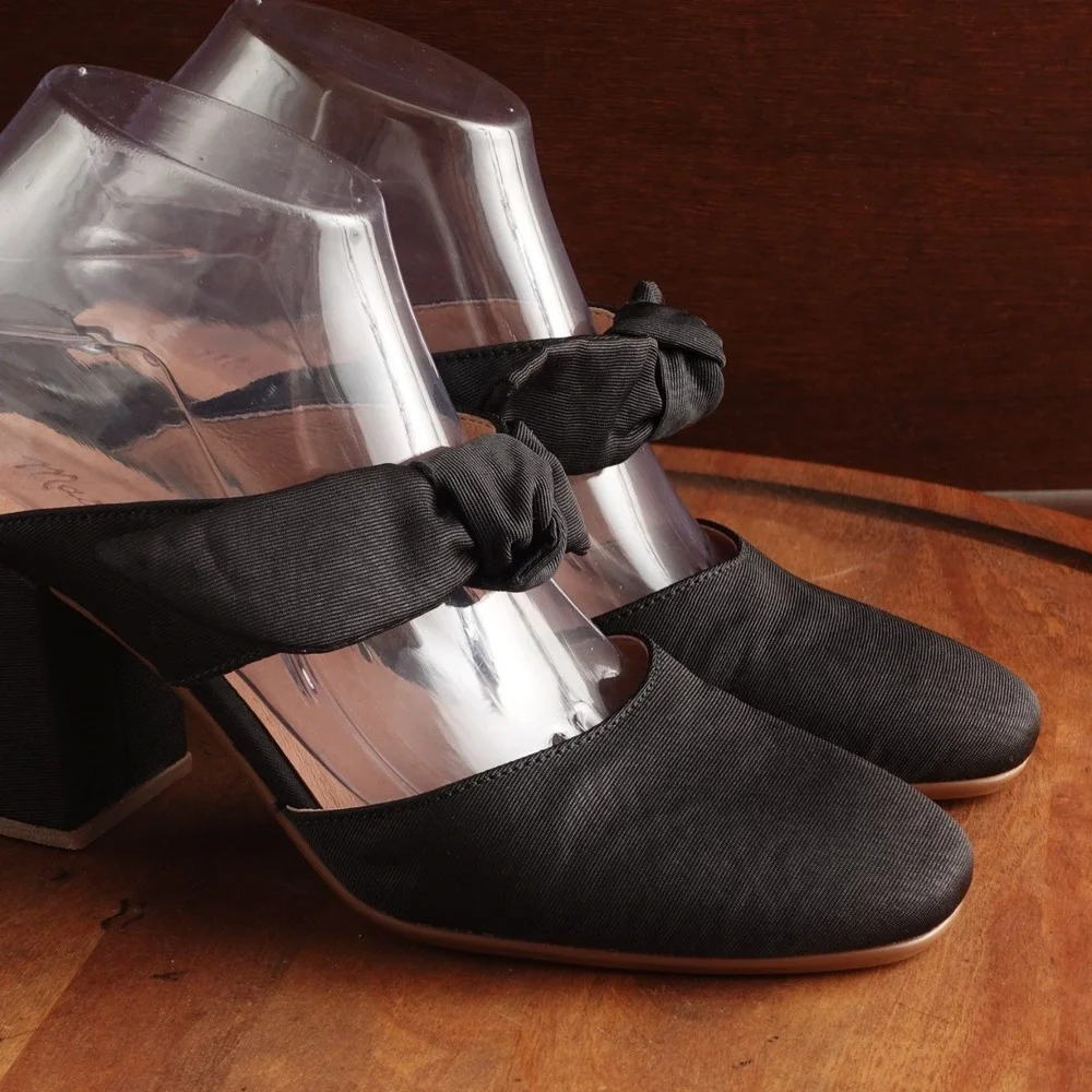Madewell Heels Womens SZ 7 BLK Zoe Bow Mule Preppy Feminine Neutral Casual Shoes